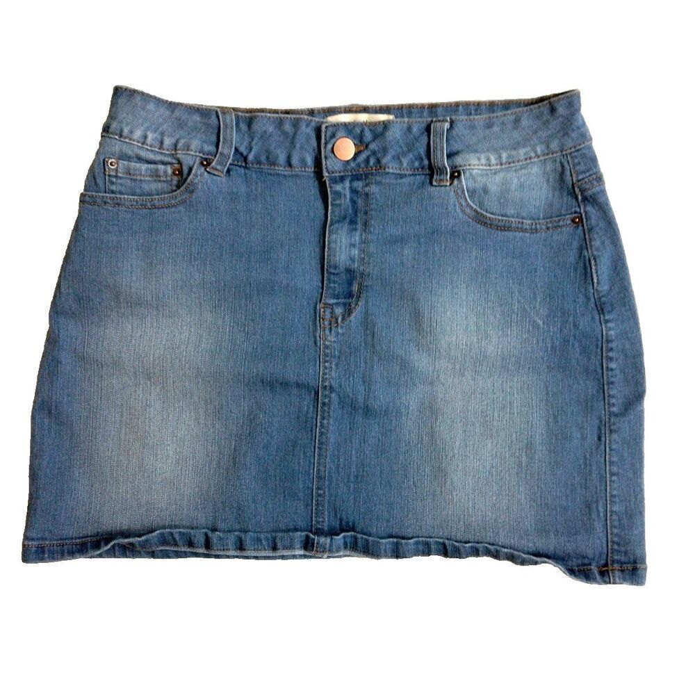 Azy Girls Large Blue Jean Denim Skirt Waist 30 Stretch 5 Pocket